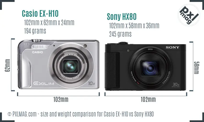 Casio EX-H10 vs Sony HX80 size comparison