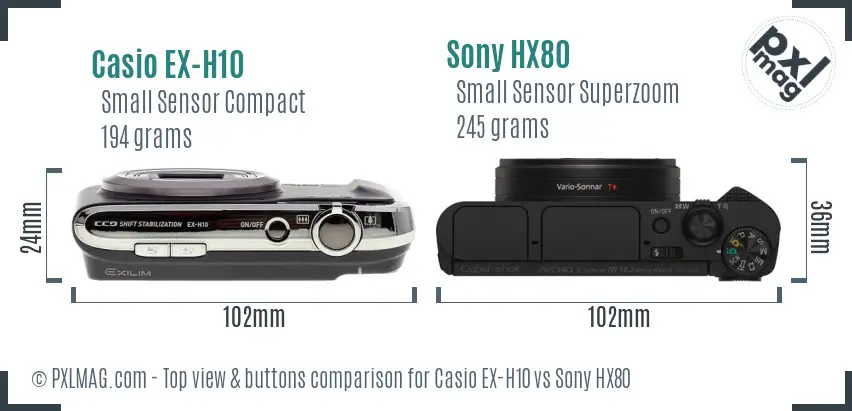Casio EX-H10 vs Sony HX80 top view buttons comparison