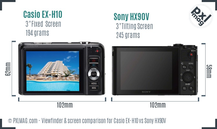 Casio EX-H10 vs Sony HX90V Screen and Viewfinder comparison