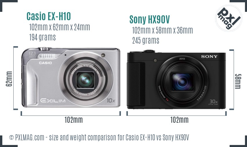 Casio EX-H10 vs Sony HX90V size comparison