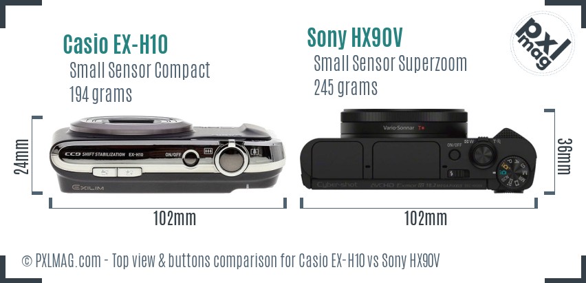Casio EX-H10 vs Sony HX90V top view buttons comparison