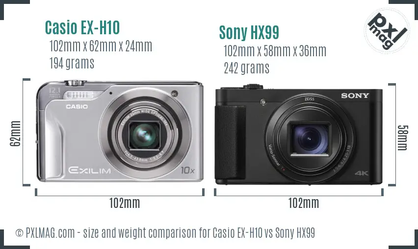 Casio EX-H10 vs Sony HX99 size comparison