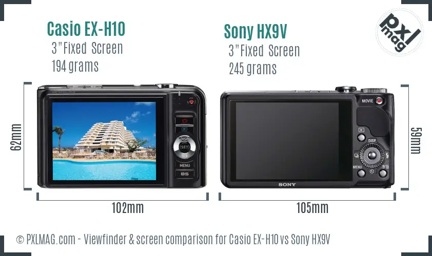 Casio EX-H10 vs Sony HX9V Screen and Viewfinder comparison