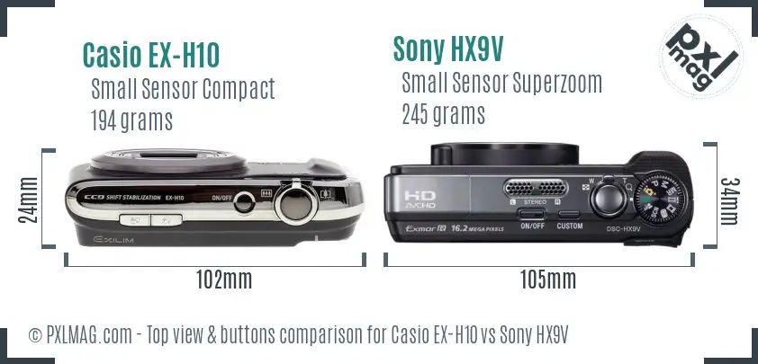 Casio EX-H10 vs Sony HX9V top view buttons comparison