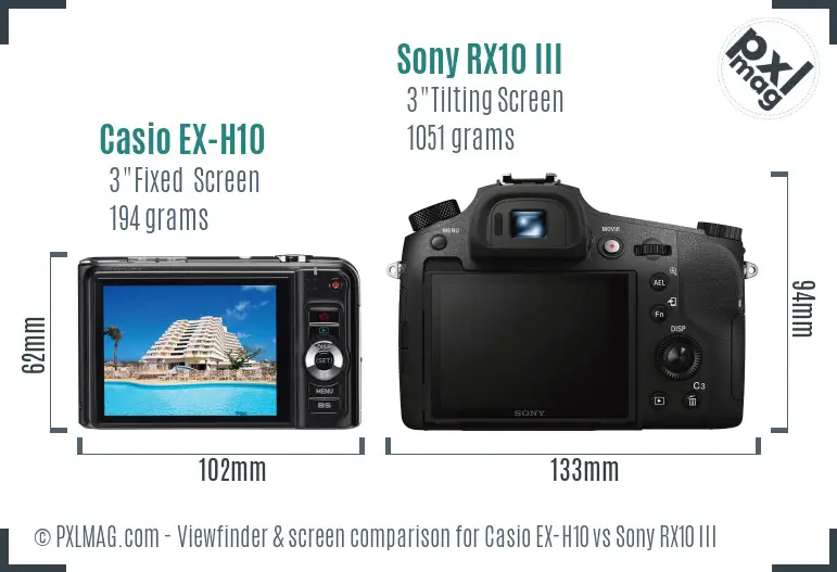 Casio EX-H10 vs Sony RX10 III Screen and Viewfinder comparison Casio EX-H10 vs Sony RX10 III Screen and Viewfinder comparison