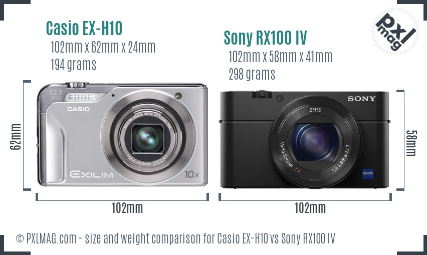 Casio EX-H10 vs Sony RX100 IV size comparison Casio EX-H10 vs Sony RX100 IV size comparison