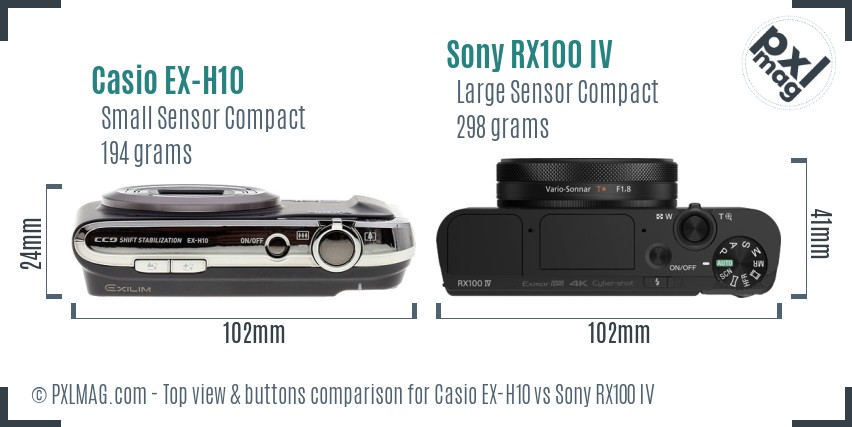Casio EX-H10 vs Sony RX100 IV top view buttons comparison