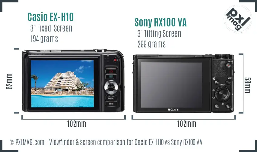 Casio EX-H10 vs Sony RX100 VA Screen and Viewfinder comparison