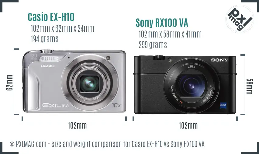 Casio EX-H10 vs Sony RX100 VA size comparison