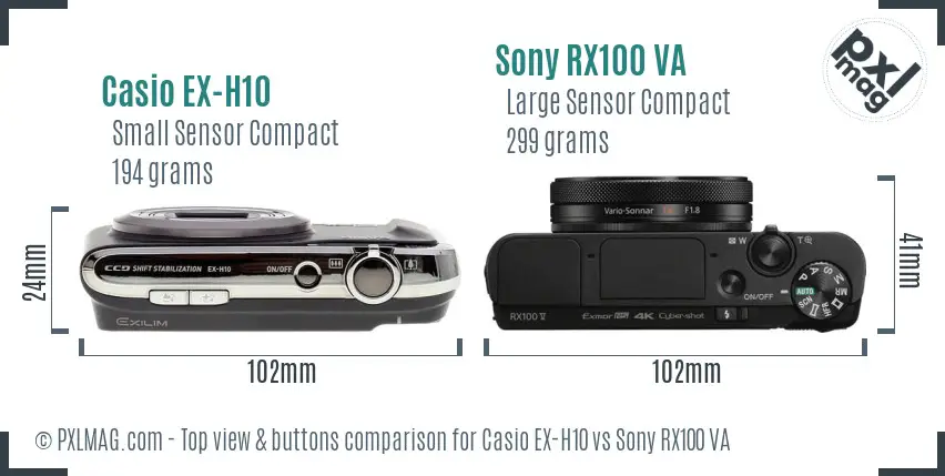 Casio EX-H10 vs Sony RX100 VA top view buttons comparison