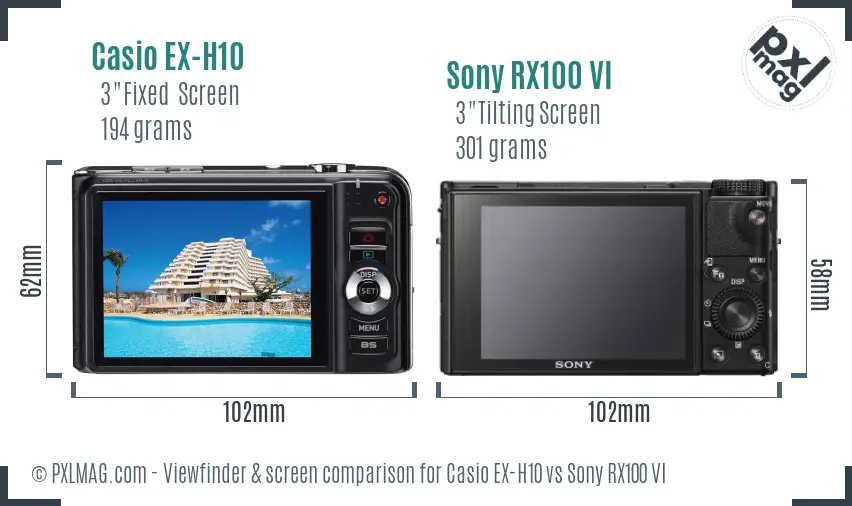 Casio EX-H10 vs Sony RX100 VI Screen and Viewfinder comparison