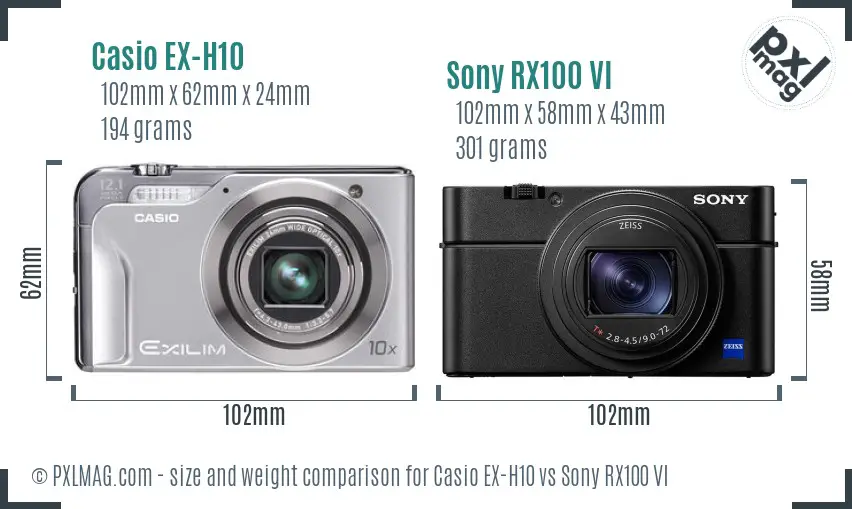 Casio EX-H10 vs Sony RX100 VI size comparison