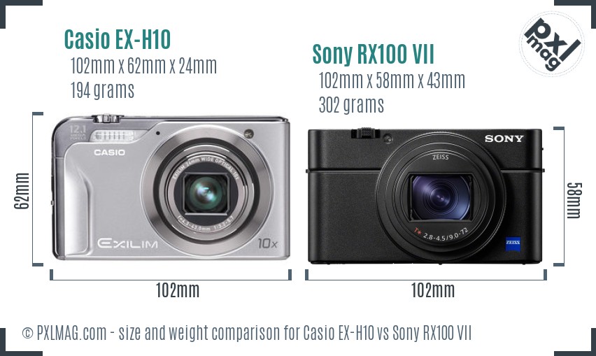 Casio EX-H10 vs Sony RX100 VII size comparison Casio EX-H10 vs Sony RX100 VII size comparison