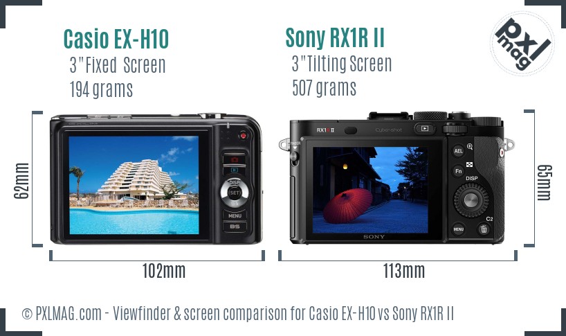 Casio EX-H10 vs Sony RX1R II Screen and Viewfinder comparison
