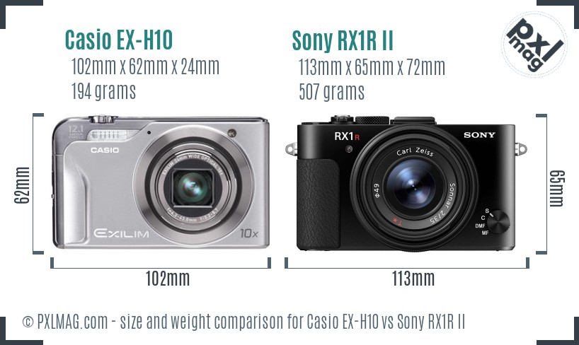 Casio EX-H10 vs Sony RX1R II size comparison