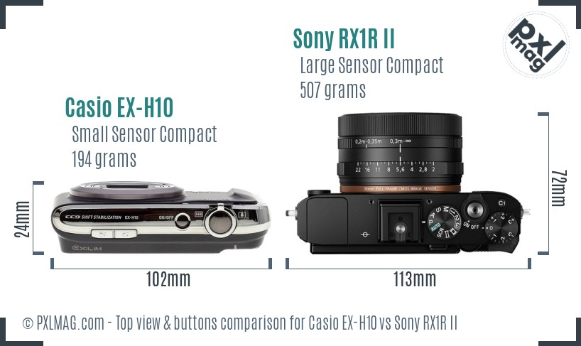 Casio EX-H10 vs Sony RX1R II top view buttons comparison