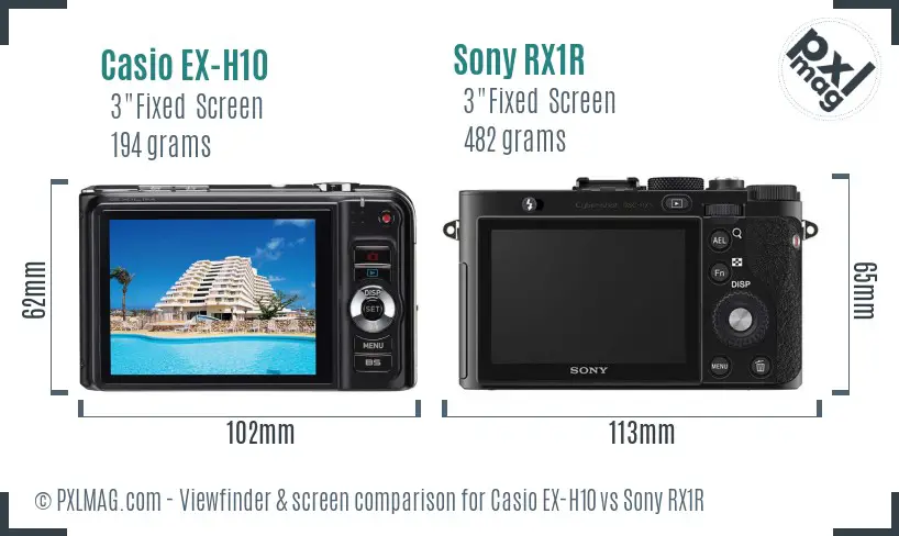 Casio EX-H10 vs Sony RX1R Screen and Viewfinder comparison