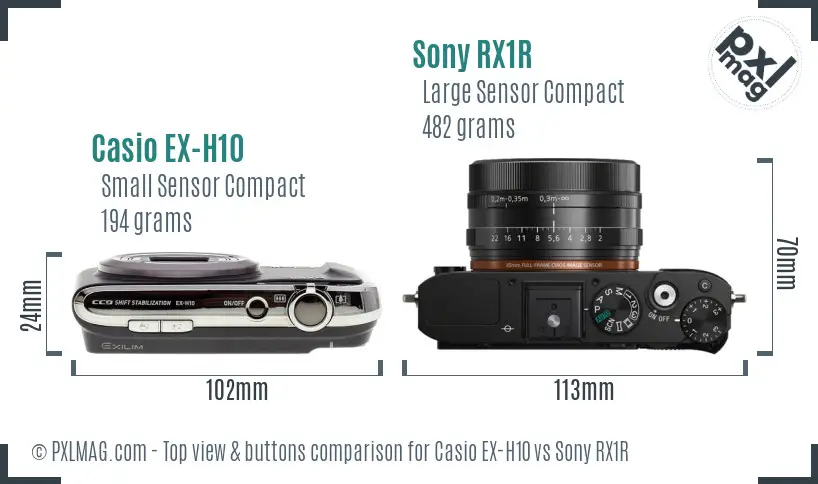 Casio EX-H10 vs Sony RX1R top view buttons comparison
