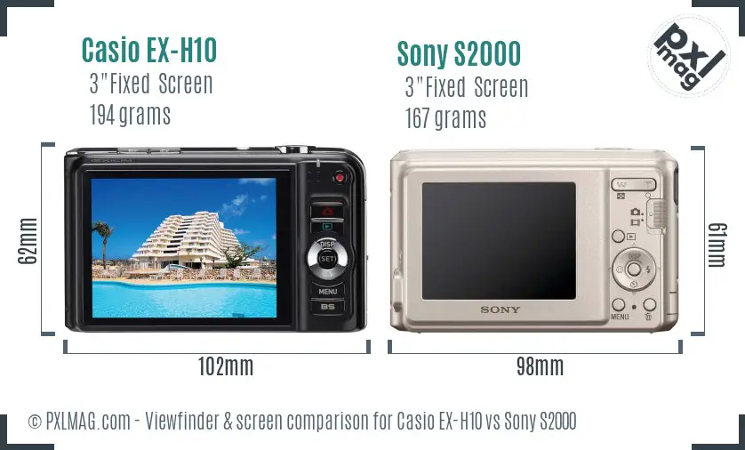 Casio EX-H10 vs Sony S2000 Screen and Viewfinder comparison