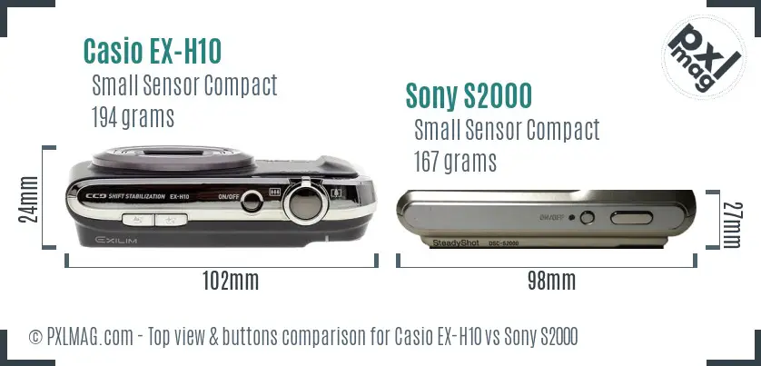 Casio EX-H10 vs Sony S2000 top view buttons comparison
