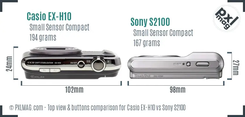 Casio EX-H10 vs Sony S2100 top view buttons comparison Casio EX-H10 vs Sony S2100 top view buttons comparison