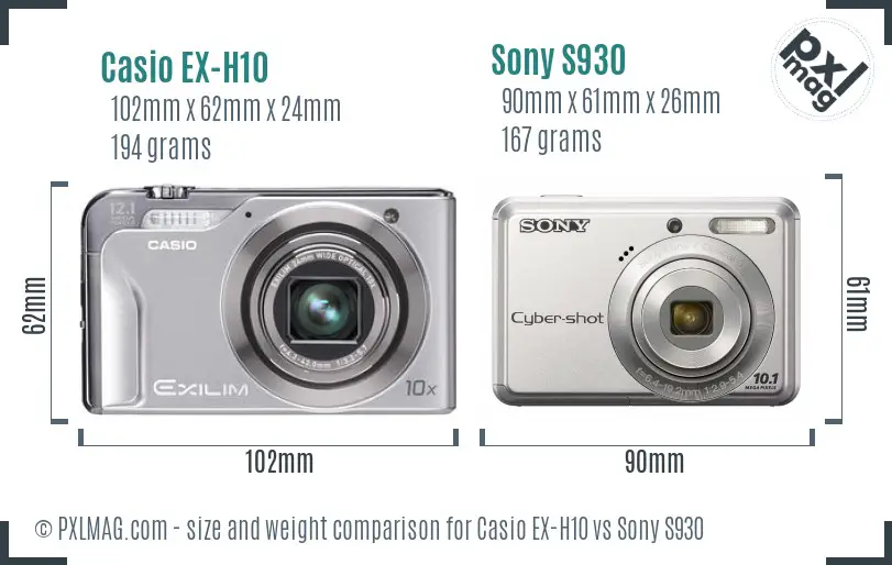 Casio EX-H10 vs Sony S930 size comparison