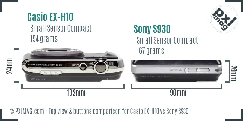 Casio EX-H10 vs Sony S930 top view buttons comparison