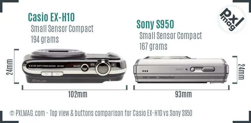 Casio EX-H10 vs Sony S950 top view buttons comparison