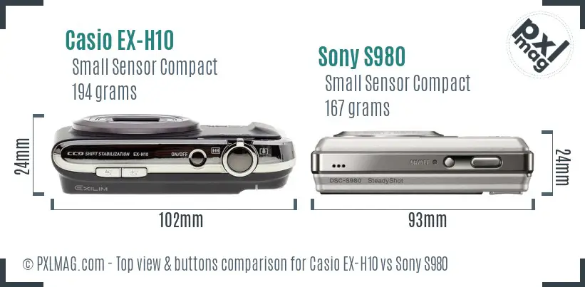 Casio EX-H10 vs Sony S980 top view buttons comparison