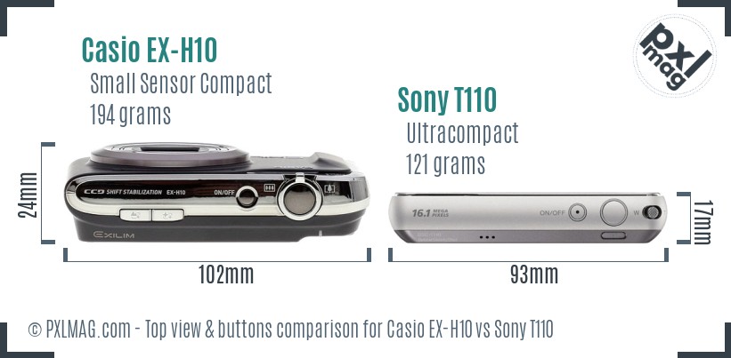 Casio EX-H10 vs Sony T110 top view buttons comparison