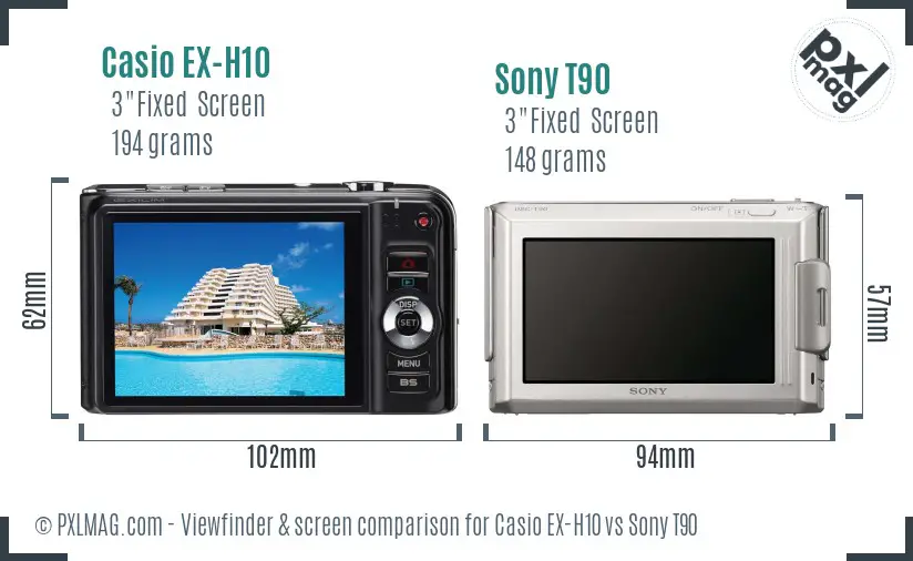Casio EX-H10 vs Sony T90 Screen and Viewfinder comparison
