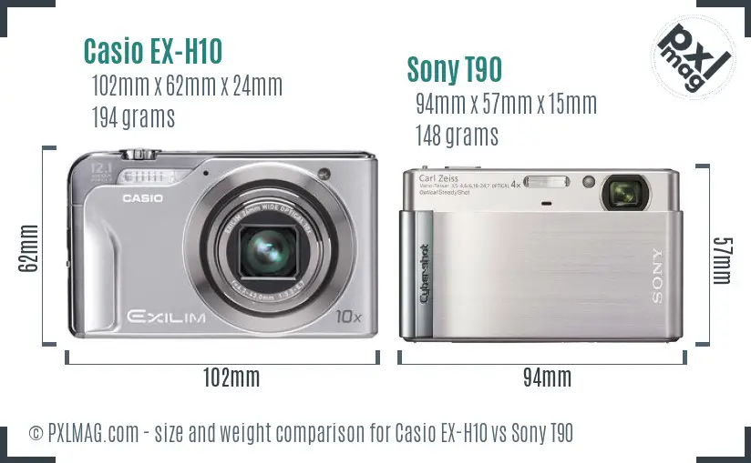 Casio EX-H10 vs Sony T90 size comparison