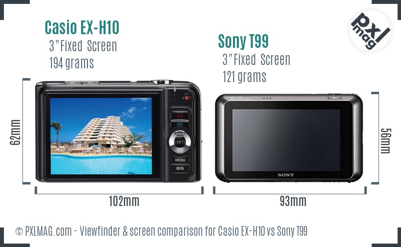 Casio EX-H10 vs Sony T99 Screen and Viewfinder comparison