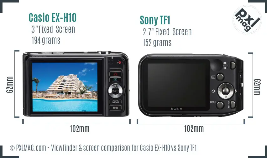 Casio EX-H10 vs Sony TF1 Screen and Viewfinder comparison