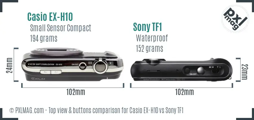 Casio EX-H10 vs Sony TF1 top view buttons comparison