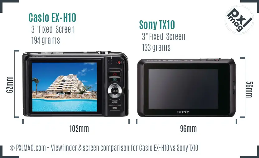 Casio EX-H10 vs Sony TX10 Screen and Viewfinder comparison