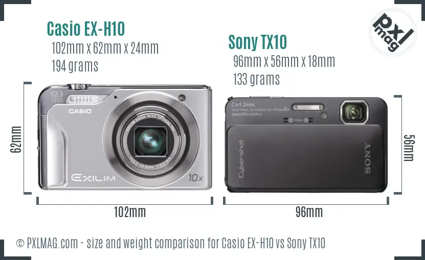 Casio EX-H10 vs Sony TX10 size comparison