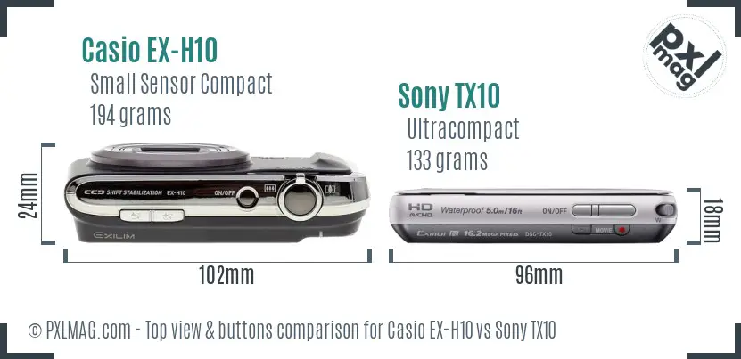 Casio EX-H10 vs Sony TX10 top view buttons comparison