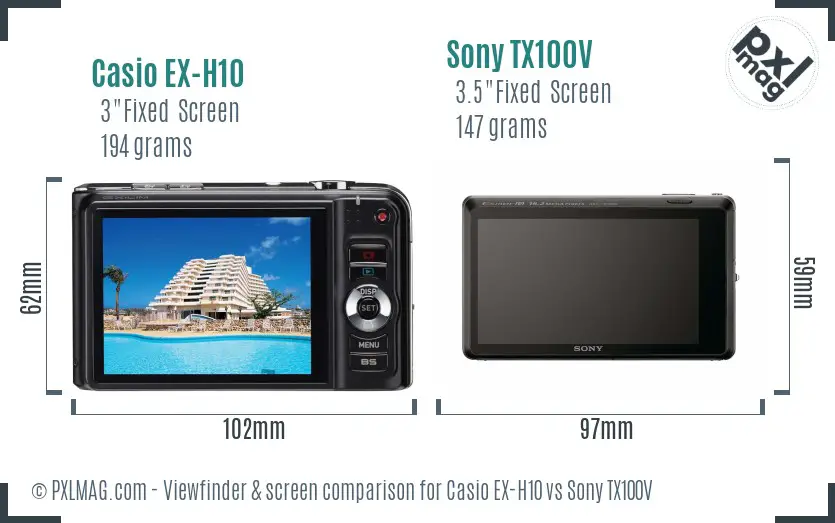 Casio EX-H10 vs Sony TX100V Screen and Viewfinder comparison