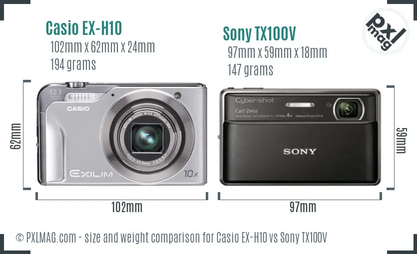 Casio EX-H10 vs Sony TX100V size comparison Casio EX-H10 vs Sony TX100V size comparison