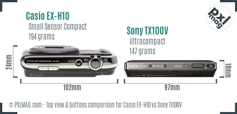 Casio EX-H10 vs Sony TX100V top view buttons comparison