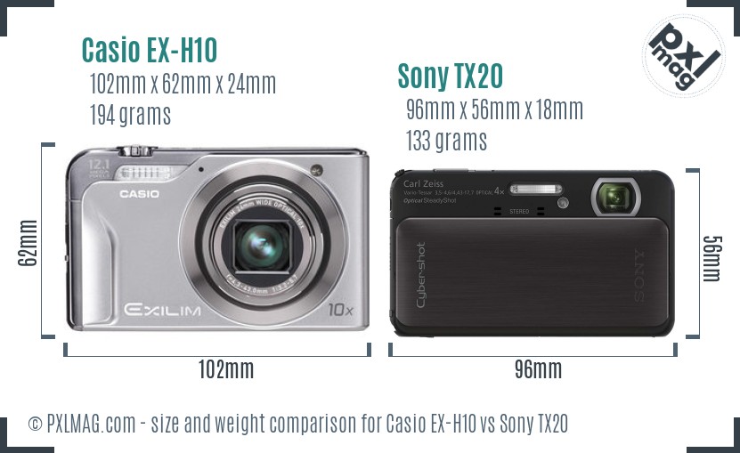 Casio EX-H10 vs Sony TX20 size comparison