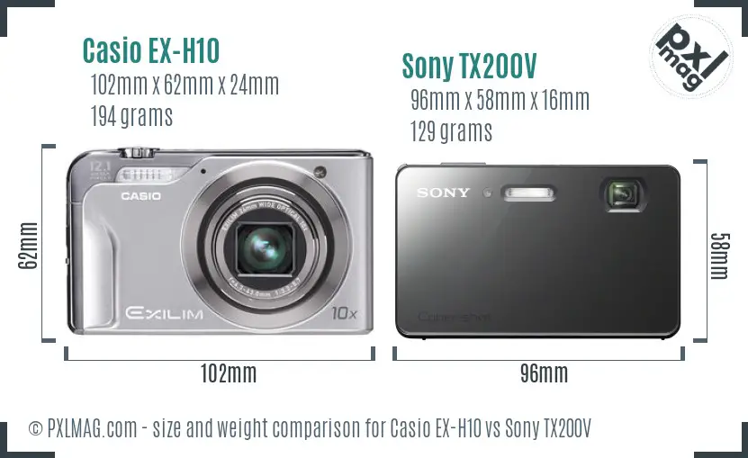 Casio EX-H10 vs Sony TX200V size comparison