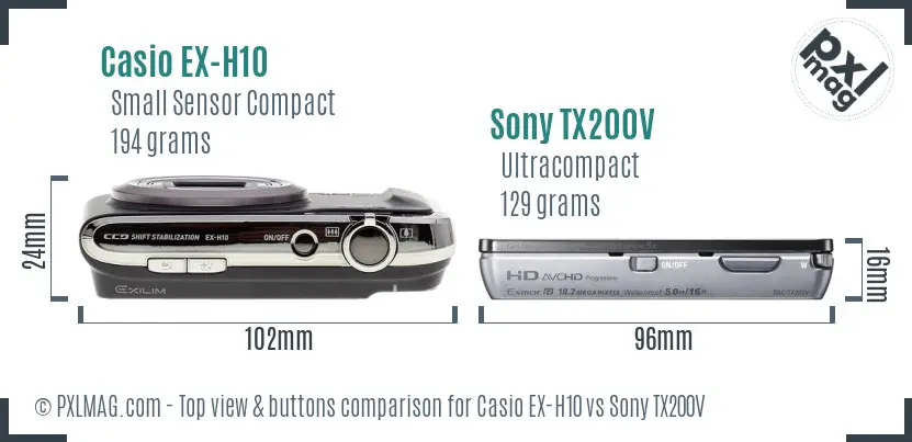 Casio EX-H10 vs Sony TX200V top view buttons comparison