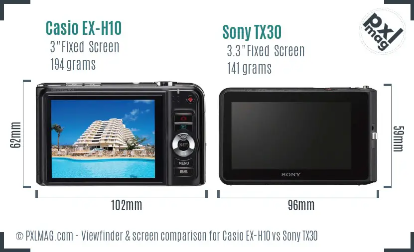Casio EX-H10 vs Sony TX30 Screen and Viewfinder comparison