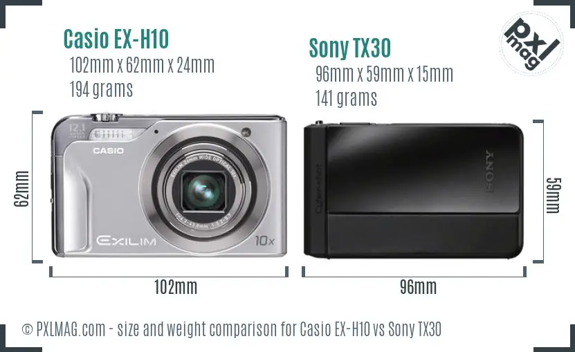 Casio EX-H10 vs Sony TX30 size comparison