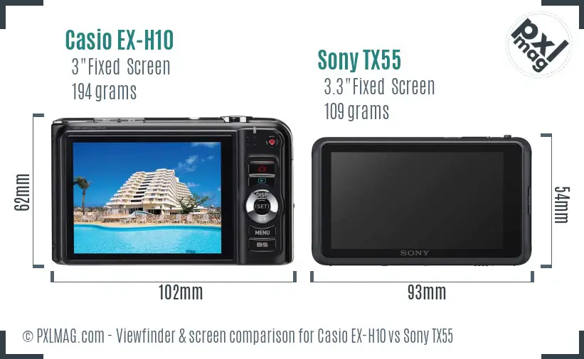 Casio EX-H10 vs Sony TX55 Screen and Viewfinder comparison