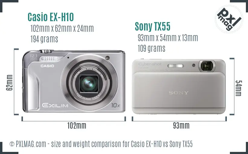 Casio EX-H10 vs Sony TX55 size comparison