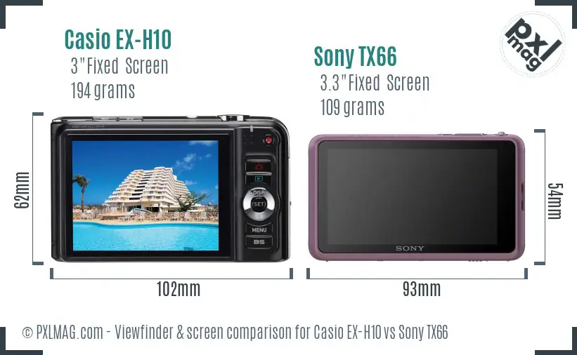 Casio EX-H10 vs Sony TX66 Screen and Viewfinder comparison