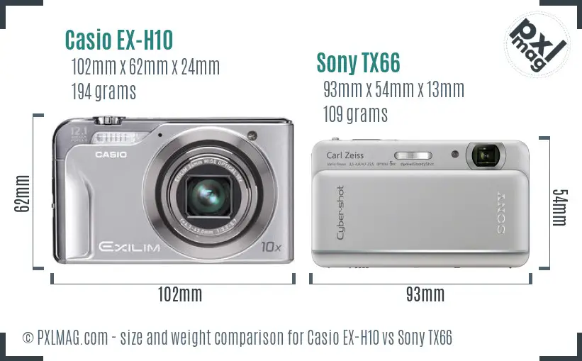 Casio EX-H10 vs Sony TX66 size comparison